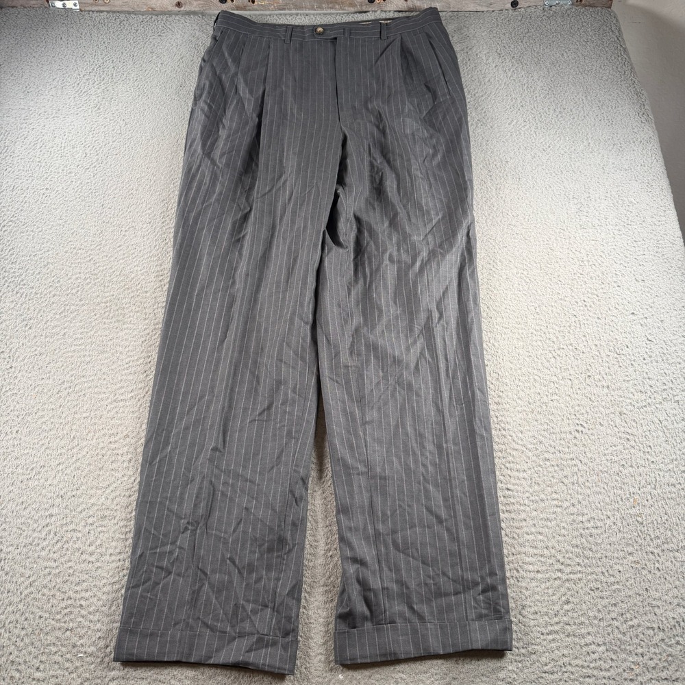 Ermenegildo Zegna Pants 14 Milmil 14 Mens 38R Fits 34x32 Grey Pinstripe Pleated
